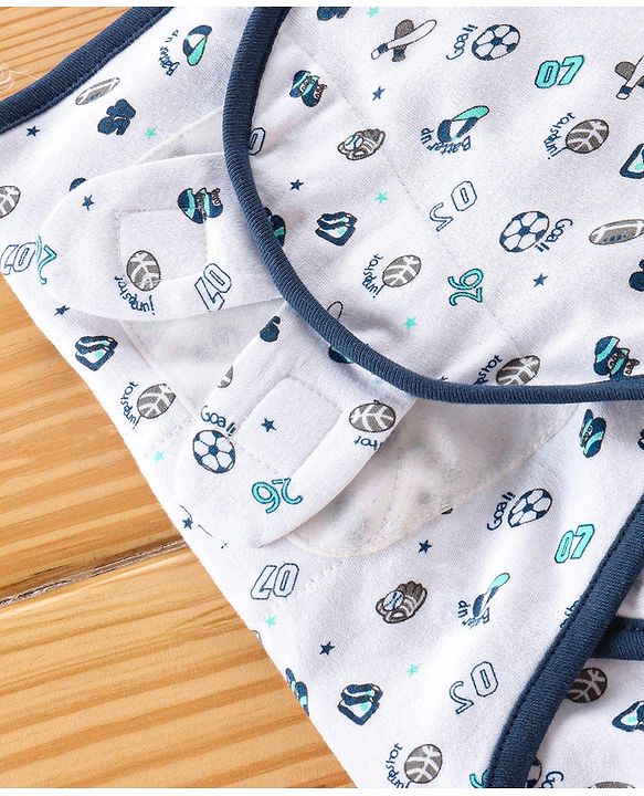 Babyhug 100% Cotton Swaddle Wrapper Sports Theme Pack of 2 - Navy Blue