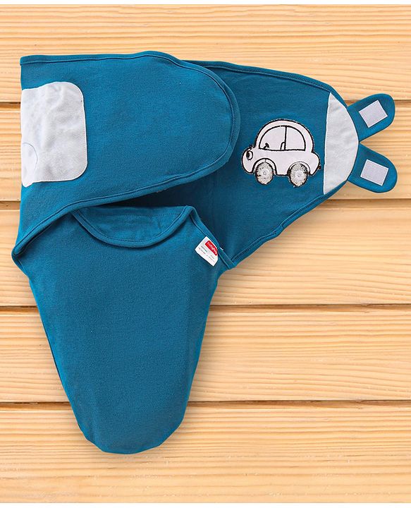 Babyhug 100% Cotton Swaddle Wrapper Sports Theme Pack of 2 - Navy Blue