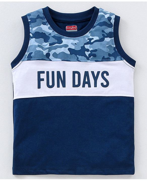 Babyhug Cotton Jersey Sleeveless T-Shirt Text Print - Blue