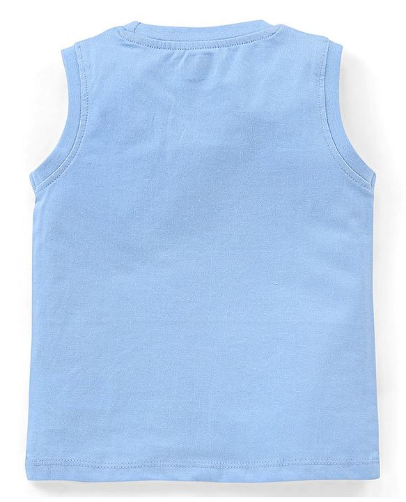 Babyhug Cotton Jersey Sleeveless T-Shirt Tiger Print - Blue