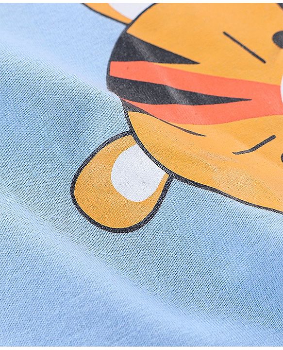 Babyhug Cotton Jersey Sleeveless T-Shirt Tiger Print - Blue
