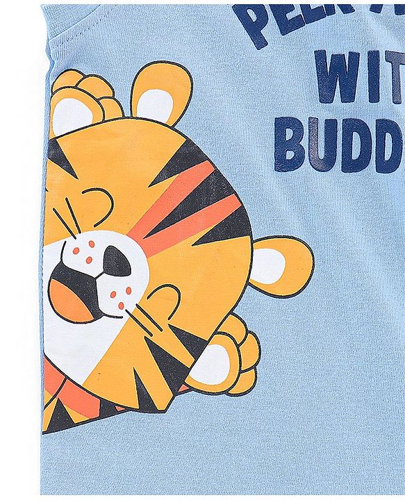 Babyhug Cotton Jersey Sleeveless T-Shirt Tiger Print - Blue