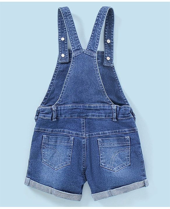 Babyhug 100% Cotton Sleeveless Striped Tee & Dungaree Set Floral Embroidery- Yellow & Blue