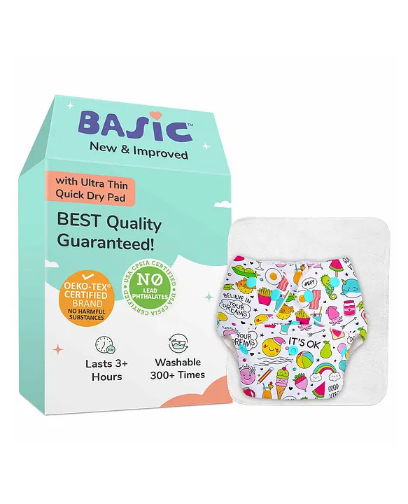 SuperBottoms Basic Cloth Diaper with EasySnap and Quick Dry UltraThin Pad  Text Print Multicolour Online in India, Buy at Best Price from   - 13281898