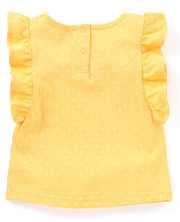 Babyhug Cotton Knit Floral Applique Dungaree with Short Sleeves Dot Print T-Shirt Set - Blue & Yellow