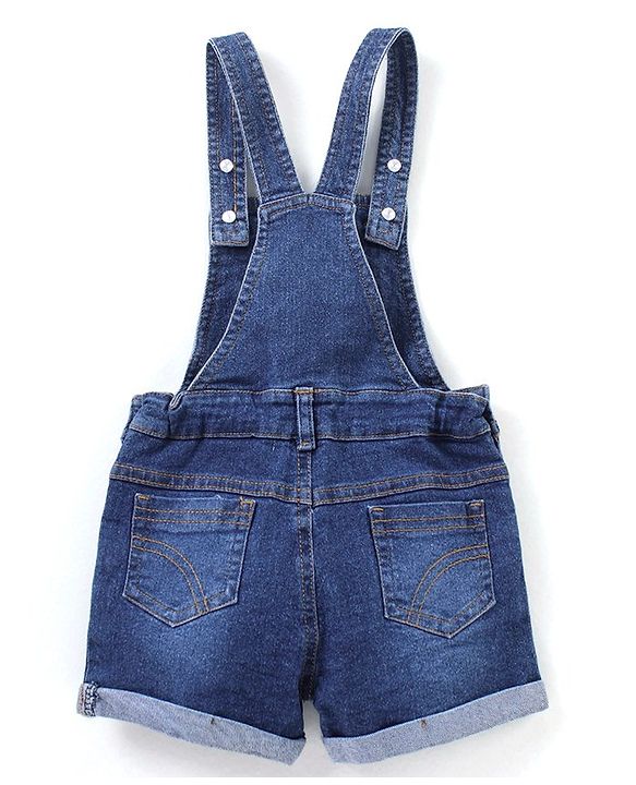 Babyhug Cotton Knit Floral Applique Dungaree with Short Sleeves Dot Print T-Shirt Set - Blue & Yellow