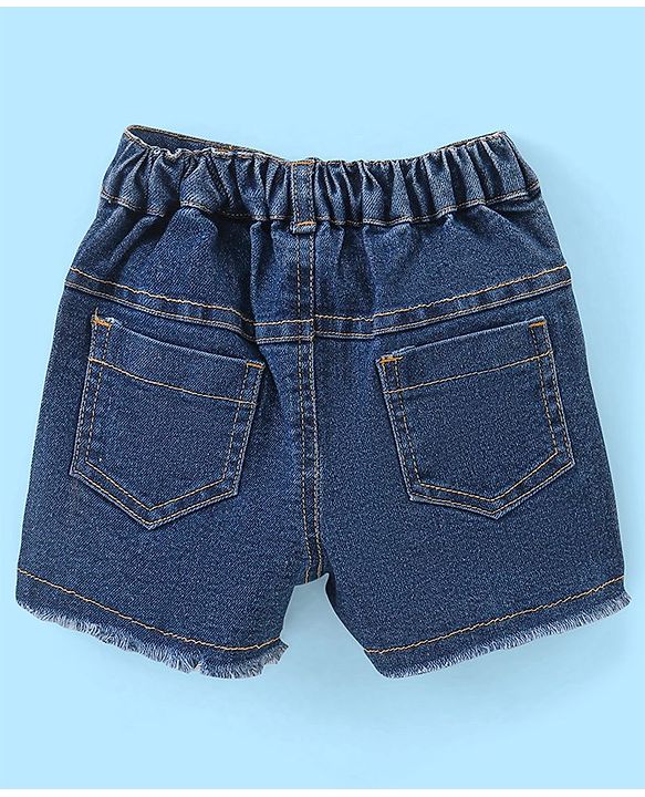 Babyhug 100% Cotton Knit Half Sleeves Top and Denim Shorts Set Beach Print - White & Blue