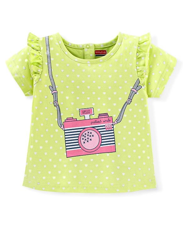 Babyhug 100% Cotton Cold Shoulder Sleeves Top & Shorts Set Polka Dot Print - Blue & Green