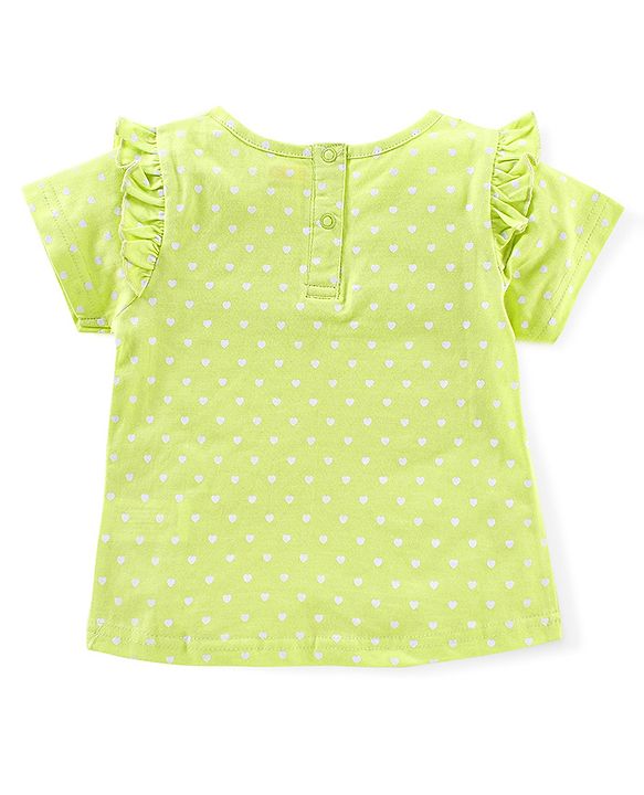 Babyhug 100% Cotton Cold Shoulder Sleeves Top & Shorts Set Polka Dot Print - Blue & Green