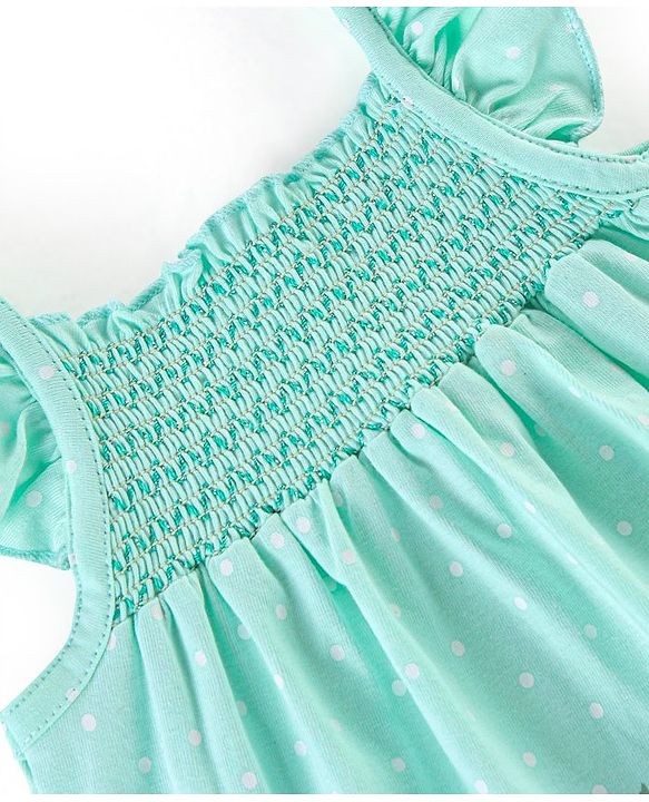 Babyhug 100% Cotton Knit Frill Sleeves Top & Denim Shorts with Bow Applique & Floral Print - Mint & Medium Blue