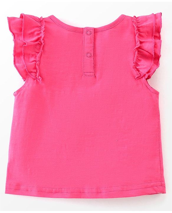 Babyhug 100% Cotton Knit Sleeveless Top with Denim Shorts Bunny Print - Dark Pink & Mid Blue