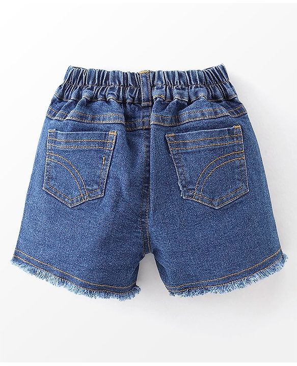 Babyhug 100% Cotton Knit Sleeveless Top with Denim Shorts Bunny Print - Dark Pink & Mid Blue