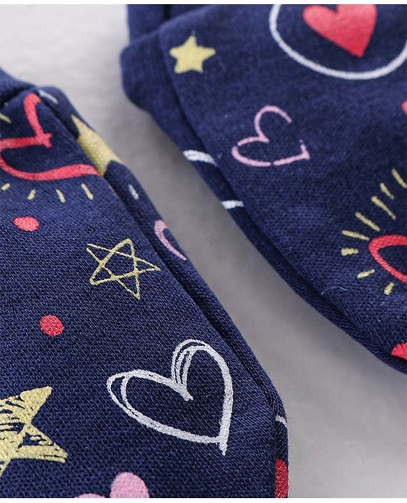 Babyhug Cotton Knit Cap Mittens & Booties Set Heart Print  Blue - Diameter 11 Cm