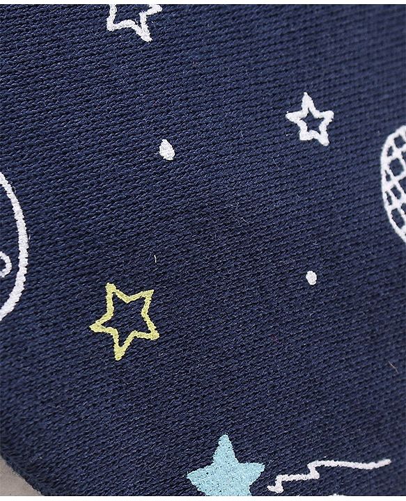 Babyhug 100% Cotton Cap Mittens & Booties Space Print - Blue