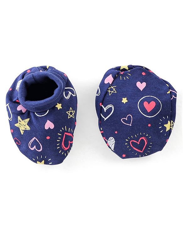 Babyhug 100% Cotton Mittens & Booties Set Star Print Navy - Diameter 9.5 Cm