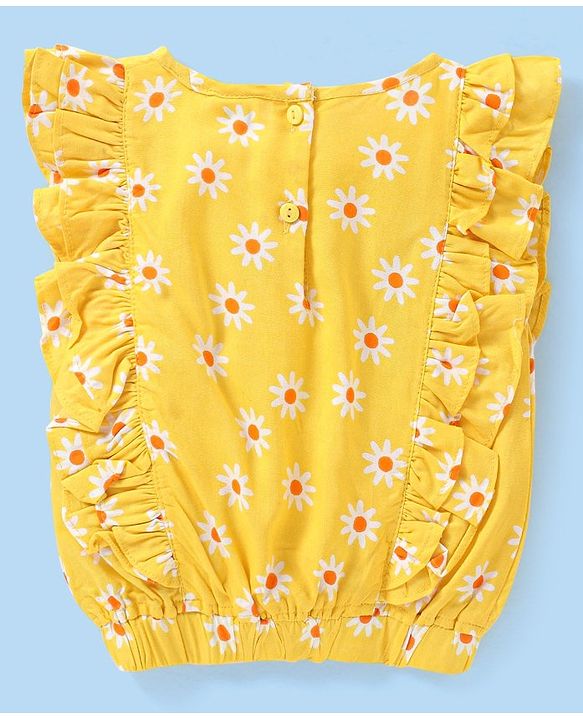 Babyhug 100% Rayon Woven Half Sleeves Top Floral Printed & Frill Detailing - Yellow