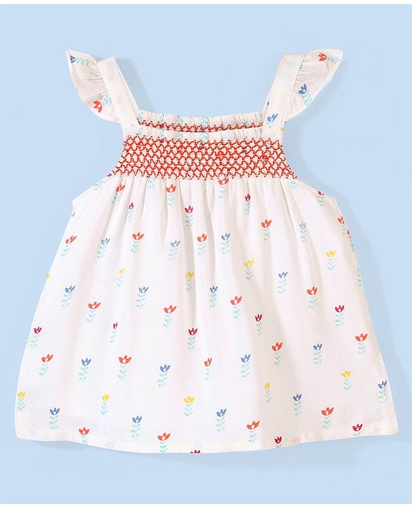 Babyhug 100% Rayon Woven Frill Sleeves Top Floral Print - White