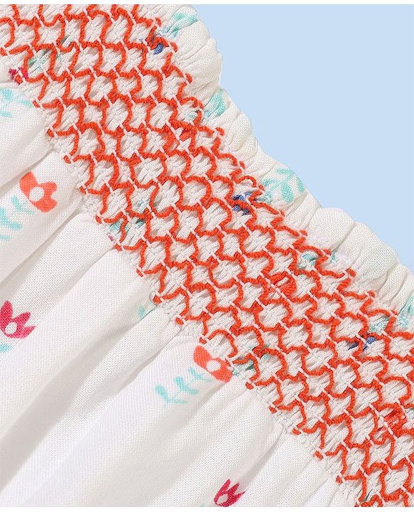 Babyhug 100% Rayon Woven Frill Sleeves Top Floral Print - White