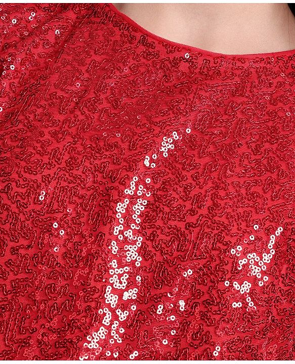 Pine Kids Sleeveless Sequined Floral Knee Length Party Wear Dress- Red