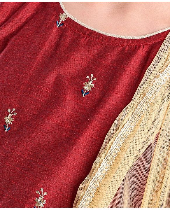 Pine Kids Sleeveless Embroidered  Kurti & Churidar Salwar Set- Maroon