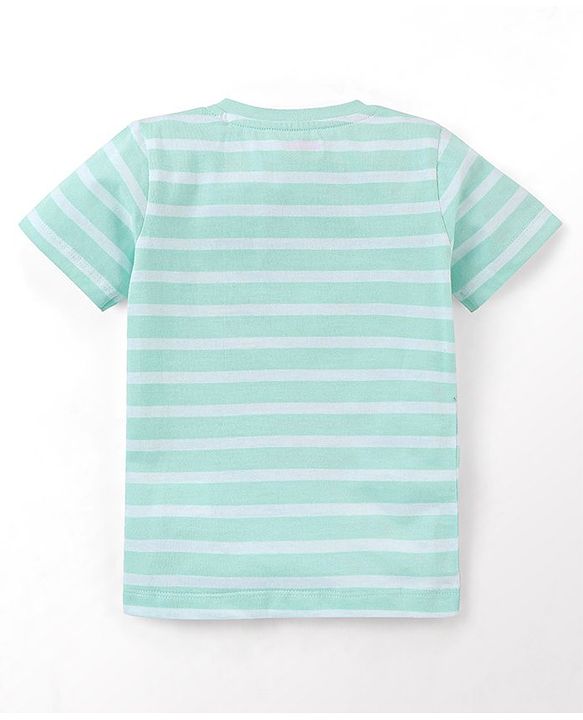 Babyhug Cotton Half Sleeves Striped T-Shirt with Boat Print - Blue