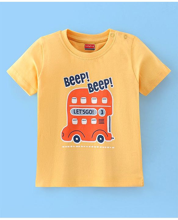 Babyhug Cotton Half Sleeves T-Shirt Car Print Pack of 3 - Yellow & Green