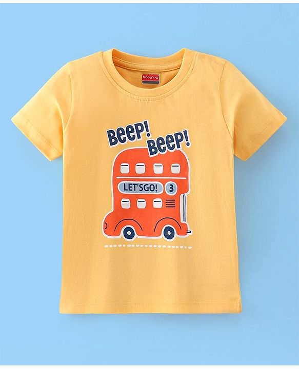 Babyhug Cotton Half Sleeves T-Shirt Car Print Pack of 3 - Yellow & Green