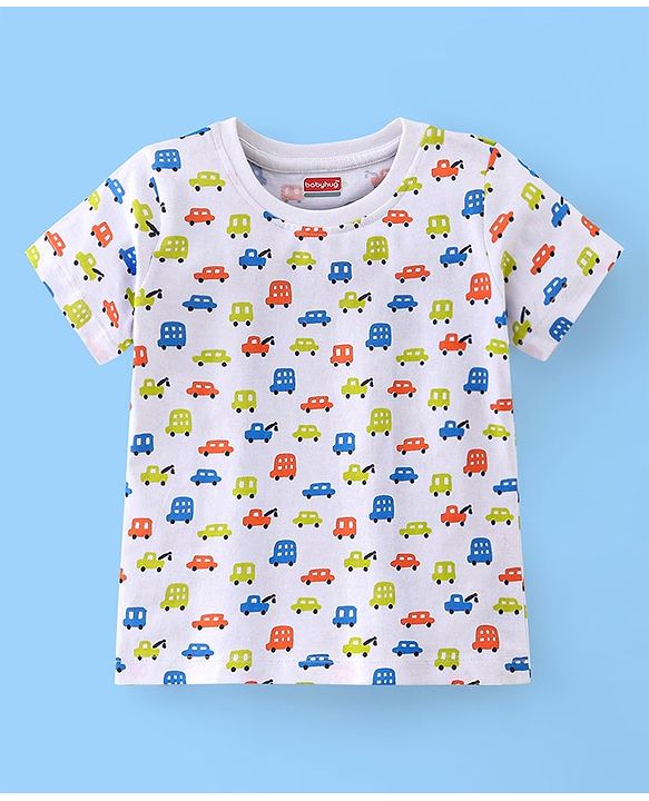 Babyhug Cotton Half Sleeves T-Shirt Car Print Pack of 3 - Yellow & Green