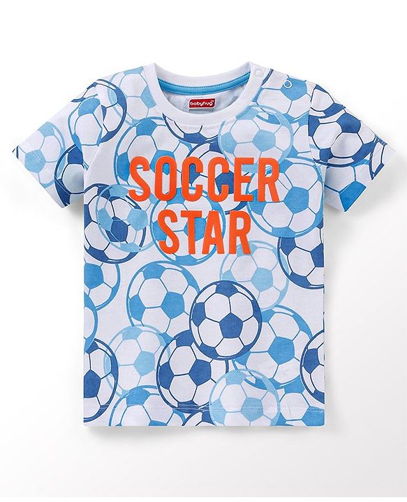 Babyhug Cotton Half Sleeves T-Shirt Soccer Print - Blue