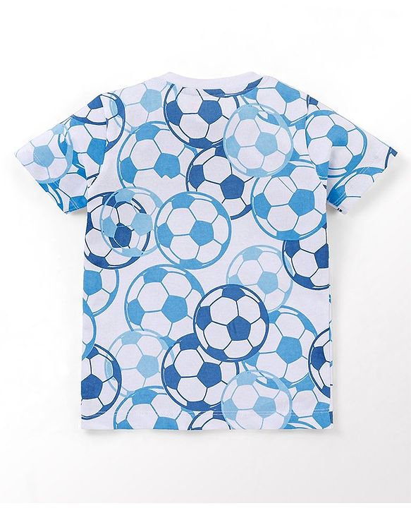 Babyhug Cotton Half Sleeves T-Shirt Soccer Print - Blue