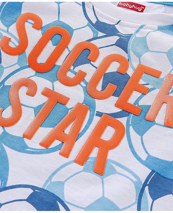 Babyhug Cotton Half Sleeves T-Shirt Soccer Print - Blue