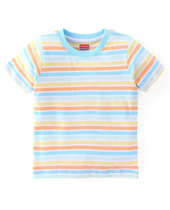 Babyhug Cotton Half Sleeves T-Shirt With Stripes & Marble Print Pack Of 3 - Blue & Peach