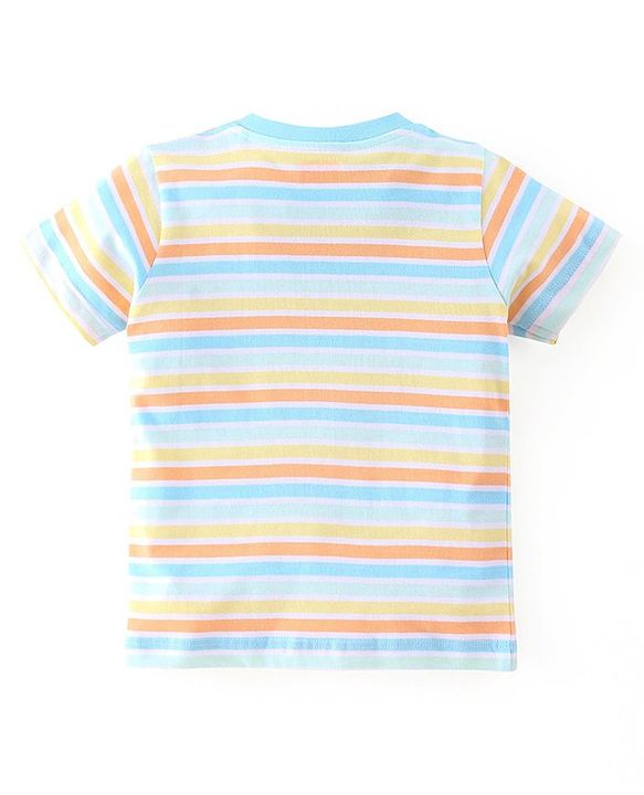 Babyhug Cotton Half Sleeves T-Shirt With Stripes & Marble Print Pack Of 3 - Blue & Peach
