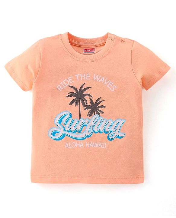 Babyhug Cotton Half Sleeves T-Shirt With Stripes & Marble Print Pack Of 3 - Blue & Peach