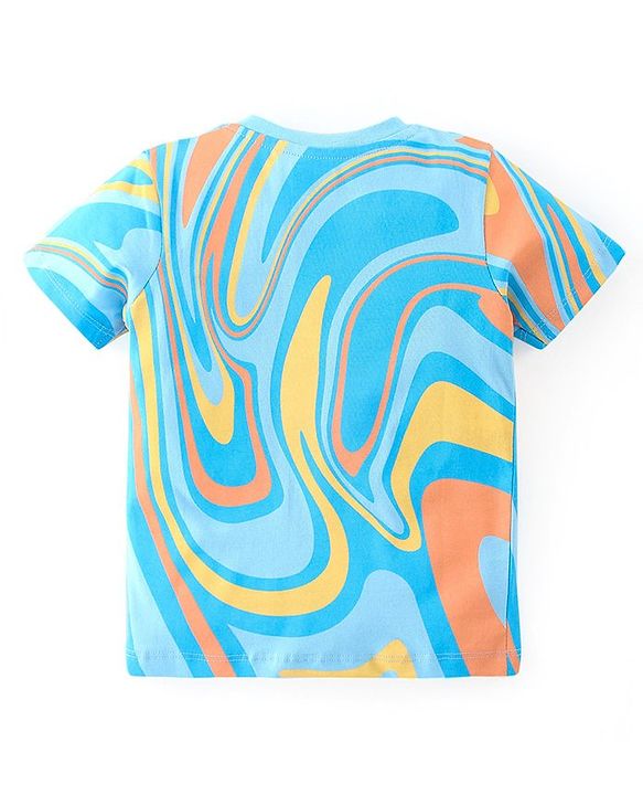 Babyhug Cotton Half Sleeves T-Shirt With Stripes & Marble Print Pack Of 3 - Blue & Peach