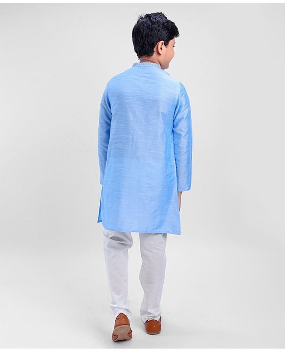Pine Kids Viscose Full Sleeves Embroidered Kurta Pyjama Set- Turquoise