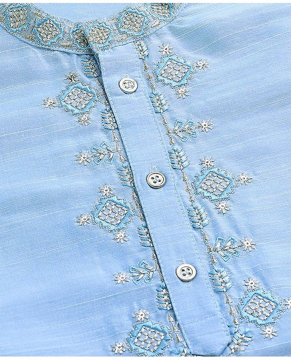 Pine Kids Viscose Full Sleeves Embroidered Kurta Pyjama Set- Turquoise