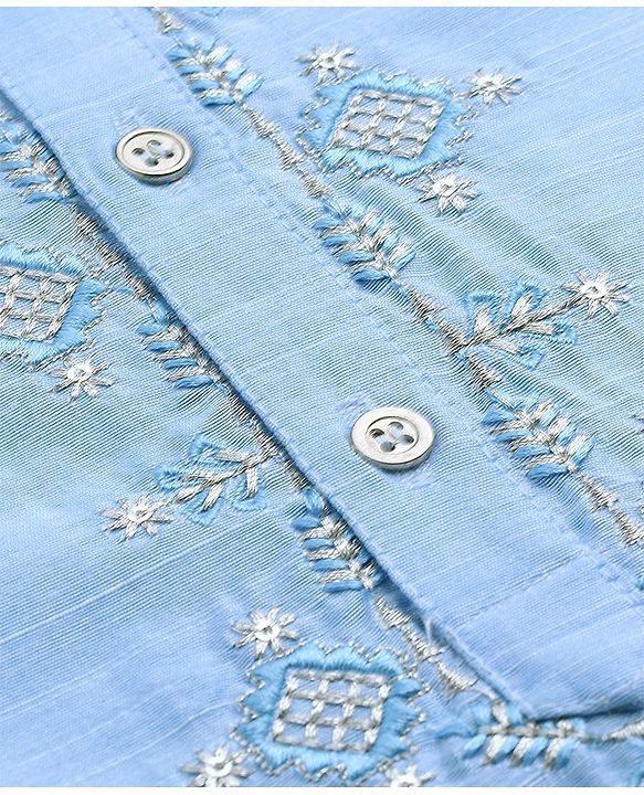 Pine Kids Viscose Full Sleeves Embroidered Kurta Pyjama Set- Turquoise
