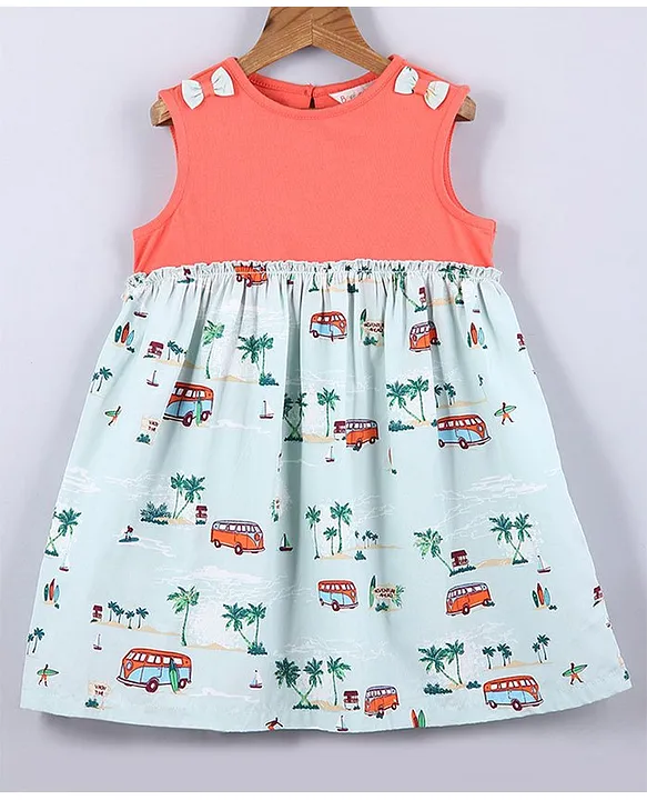 Buy Beebay Sleeveless Colour Blocked Beach Theme Printed Gathered Dress  With Bows Applique Detail Orange for Girls (9-12Months) Online in India,  Shop at FirstCry.com - 13286725