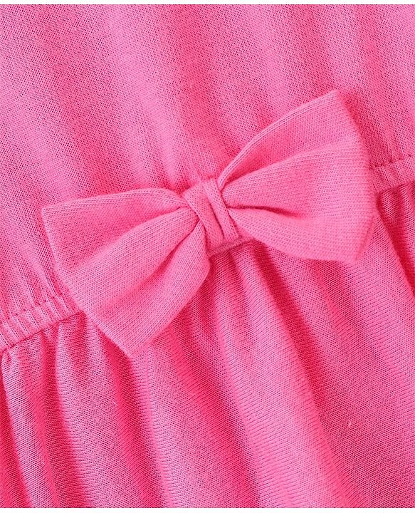 Babyhug 100% Cotton Half Sleeves Fit & Flare Frock with Floral Embroidery - Pink