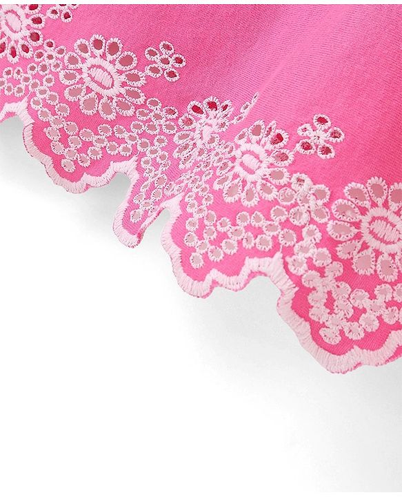 Babyhug 100% Cotton Half Sleeves Fit & Flare Frock with Floral Embroidery - Pink