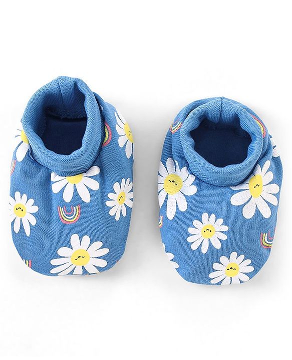 Babyhug 100% Cotton Mittens & Booties Floral Print - Blue