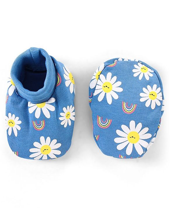 Babyhug 100% Cotton Mittens & Booties Floral Print - Blue