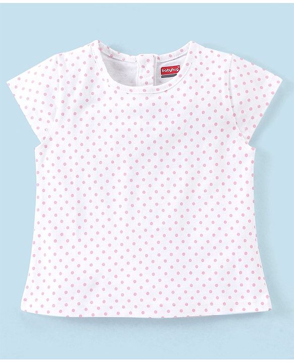 Babyhug 100% Cotton Knit Dungaree with Cap Sleeves Tee Set Floral & Fruity Print - Pink & White