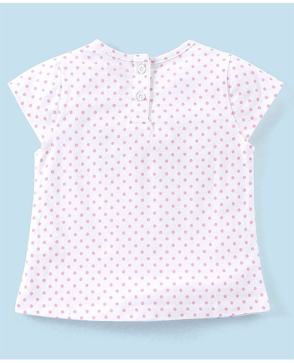 Babyhug 100% Cotton Knit Dungaree with Cap Sleeves Tee Set Floral & Fruity Print - Pink & White