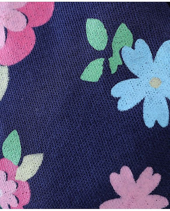 Babyhug 100% Cotton Knit Mittens & Booties Floral Print - Navy Blue