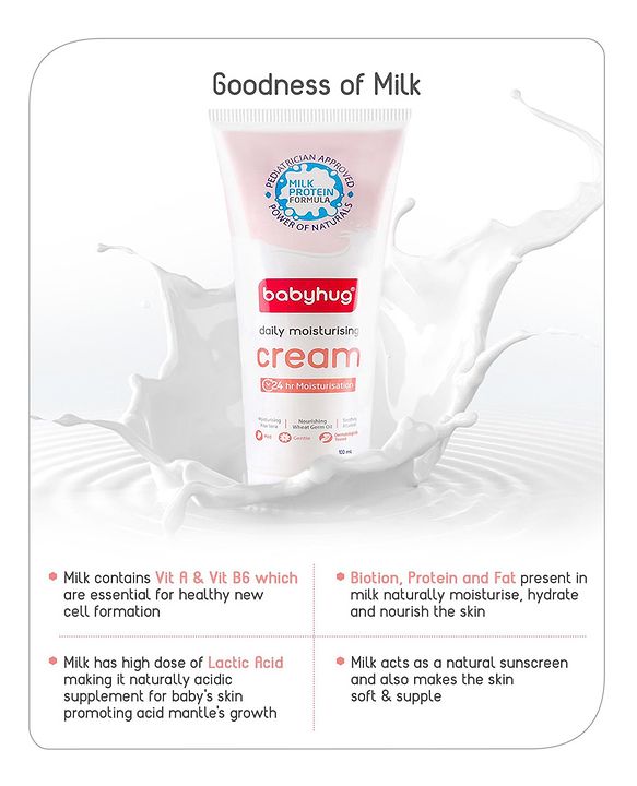 Babyhug Milk Protein Formula Daily Full Body and Face Moisturizing Cream Pack of 2 - 100 ml Each