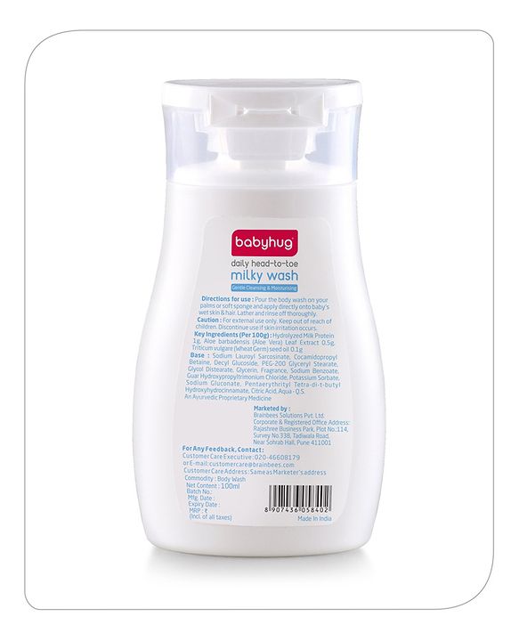 Babyhug Milk Protein Formula Daily Head To Toe Milky Wash Pack of 2- 100 ml Each