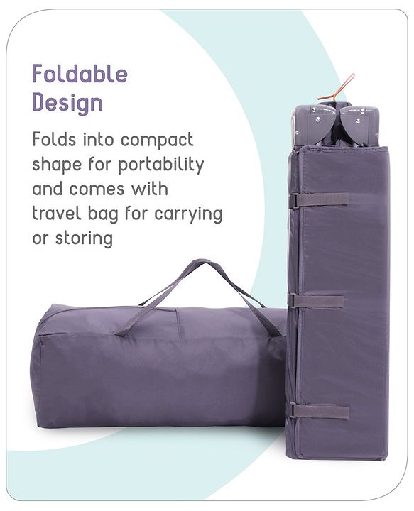 Babyhug Wonderland 2 in 1 Foldable Playpen Cum Travel Baby Cot with Mosquito Net - Grey| Easy Assembly| Compact Fold| Removable Cot Layer| Mesh Sides| Zipper Opening for Fun-play| Storage cum Carry Bag| Wheels with Lock| Attach to Parent Bed