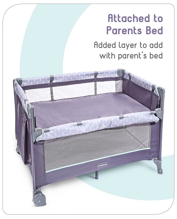 Babyhug Wonderland 2 in 1 Foldable Playpen Cum Travel Baby Cot with Mosquito Net - Grey| Easy Assembly| Compact Fold| Removable Cot Layer| Mesh Sides| Zipper Opening for Fun-play| Storage cum Carry Bag| Wheels with Lock| Attach to Parent Bed